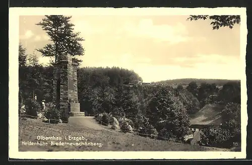 AK Olbernhau i. Erzgeb., Kriegerdenkmal Heldenhöhe auf dem Niederneuschönberg