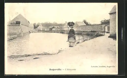 AK Angerville, L`Abreuvoir, Partie am Ufer