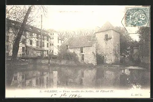 AK Lardy, Vieux moulin des Scelles, Partie am Ufer neben der Mühle
