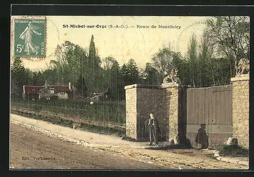 AK St-Michel-sur-Orge, Route de Montlhery, Junge am imposanten Tor