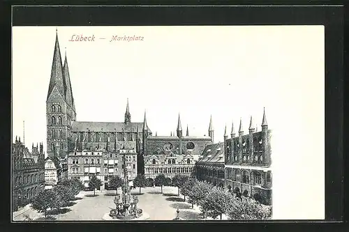 AK Lübeck, Marktplatz mit Kirche