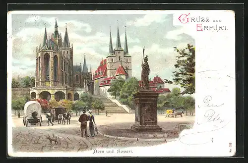 AK Erfurt, Denkmal vor dem Dom und der Severikirche