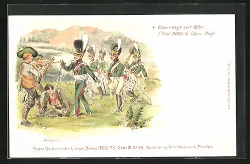 Künstler-AK 4. Chev.-Regiment seit 1804, Soldaten im Gefecht