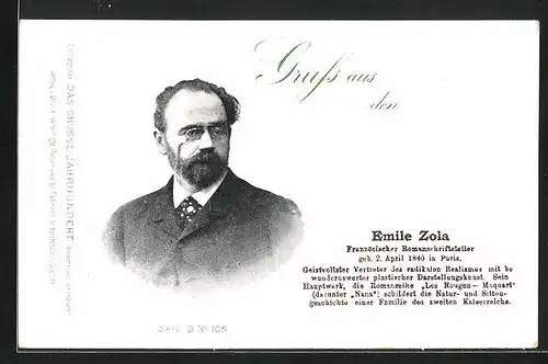 AK Porträt vom Schriftsteller Emile Zola