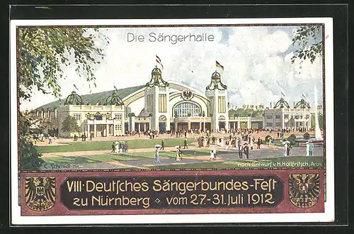 Künstler-AK Nürnberg, VIII. Deutsches Sängerbundes-Fest vom 27.-31. Juli 1912, die Sängerhalle