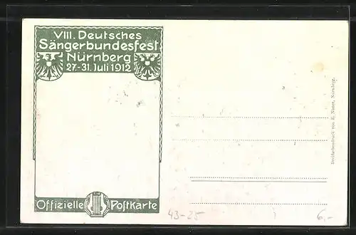 Künstler-AK Nürnberg, VIII. Deutsches Sängerbundes-Fest vom 27.-31. Juli 1912, die Sängerhalle