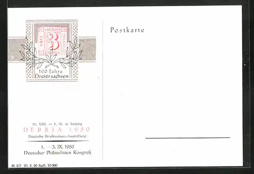AK Leipzig, 100 Jahre Dreiersachsen, Deutsche Briefmarken-Ausstellung 1950
