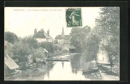 AK Souppes, Le Loing, et l`Eglise vue du Pont