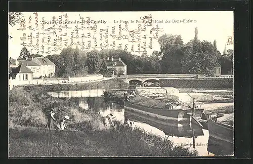 AK Saint-Germain-les-Couilly, Le Port, le Pont et l`Hotel des Bons-Enfants