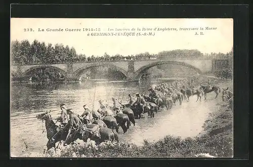 AK Germigny-l`Eveque, Les lanciers de la Reine d`Angleterre, traversant la Marne