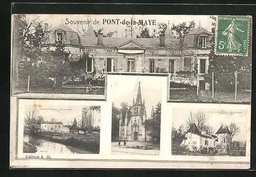 AK Pont-de-la-Maye, Schloss Salle-Gourde, Kirche, Fluss mit Gebäudeansicht
