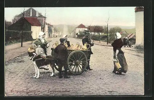 AK Hundegespann, Karren mit Milchkannen beladen