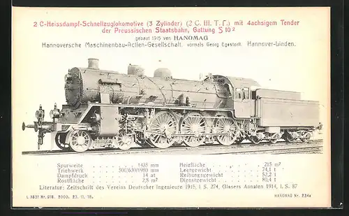 AK Eisenbahn, die 2 C-Heissdampf-Schnellzuglokomotive