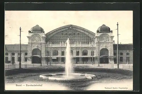 AK Basel, Wasserspiel vor dem Bundesbahnhof