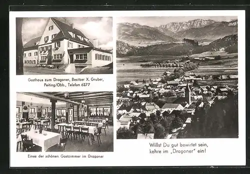 AK Peiting / Obb., Gasthaus Zum Dragoner, Innenansicht vom Speiseraum, Gesamtansicht