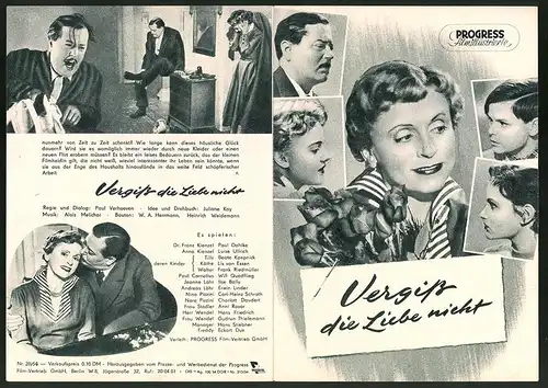 Filmprogramm PFI 39 /54, Vergiss die Liebe nicht, Paul Dahlke, Luise Ullrich, Regie: Paul Verhoeven