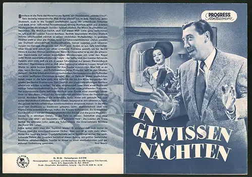 Filmprogramm PFI Nr. 30 /56, In gewissen Nächten, Fernandel, Gaby Andreu, Regie: Maurice Labro