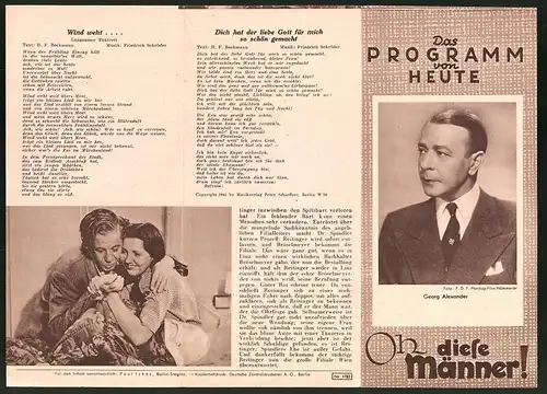 Filmprogramm PH, Oh diese Männer!, Johannes Riemann, Paul Hörbiger, Regie: Hubert Marischka