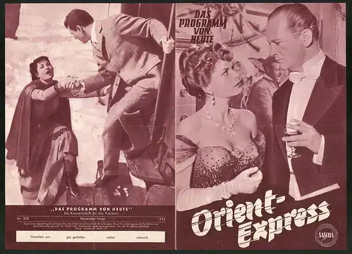 Filmprogramm Programm von heute Nr. 309, Orient-Express, Curd Jürgens, Eva Bartok, Regie: C. L. Bragaglia