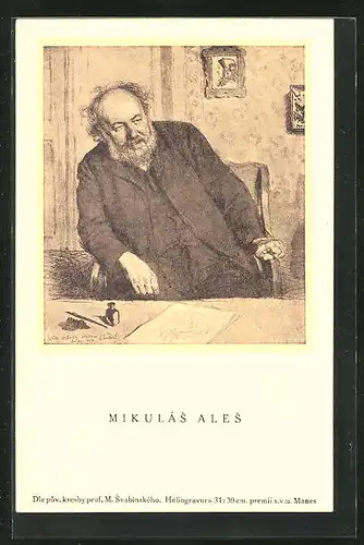 Künstler-AK Mikulas Ales am Schreibtisch