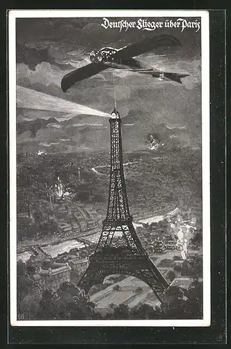 Künstler-AK Deutsches Flugzeug über Paris