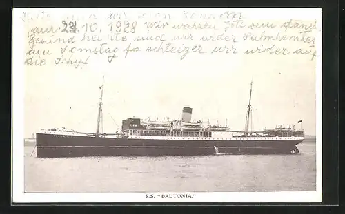 AK Passagierschiff S.S. Baltonia auf See