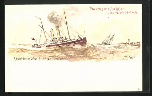 Künstler-AK Paquebot de l`Etat Belge, Passagierschiff, Ganzsache