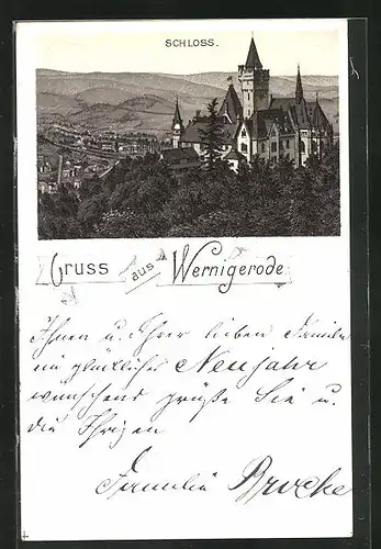 Lithographie Wernigerode, Schloss