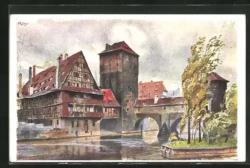 Künstler-AK Heinrich Kley: Nürnberg, Bayerische Jubiläums Landesausstellung 1906, Henkersteg