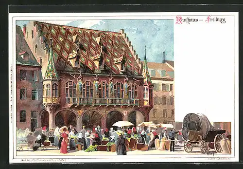 Künstler-AK Heinrich Kley: Freiburg, Markttag vor dem Kaufhaus