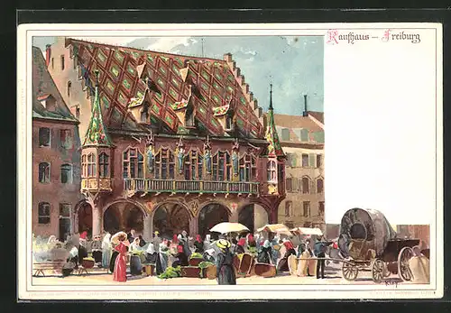 Künstler-AK Heinrich Kley: Freiburg, Markttag vor dem Kaufhaus