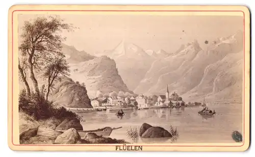 Fotografie Fotograf unbekannt, Ansicht Flüelen, Panorama mit Gebirgsmassiv
