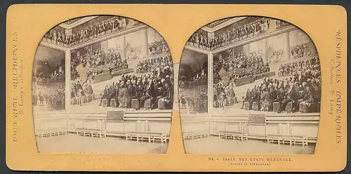 Stereo-Fotografie E. Lamy, Ansicht Versailles, Salle des Etats pGeneraux, Palais de Versailles, Halt gegen das Licht