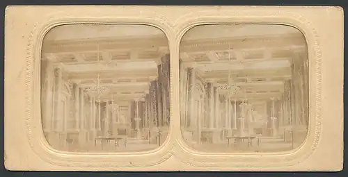 Stereo-Fotografie Fotograf unbekannt, Ansicht Fontainebleau, Palais - Salle a manger des colonnes, Halt gegen das Licht