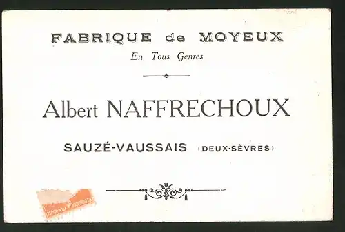 Vertreterkarte Sauzé-Vaussais, Fabrique de Moyeux, Albert Naffrechoux