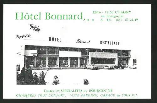 Vertreterkarte Chagny, Hôtel Bonnard, Toutes les Spssecialités de Bourgogne