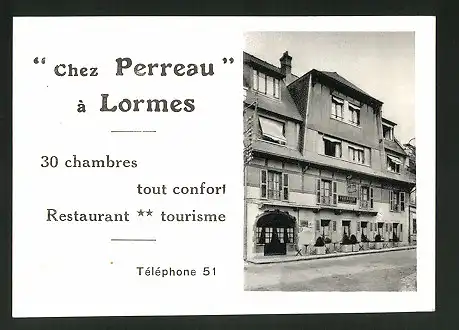 Vertreterkarte Lormes, Ches Perreau, Restauranjt tout confort