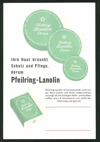 Werbebillet Pfeilring-Lanolin, Pfeilring-Boglycin, Bonomol Mückenschutz, Hautverträgliche Mittel