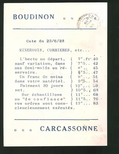 Vertreterkarte Carcassonne, Boudinon, Minervois