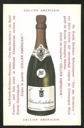 Vertreterkarte Souzay-Champigny, Collier Americain, Clos de Cordeliers, Champagner