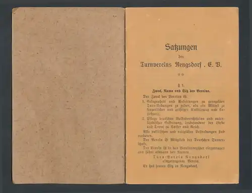 Satzungsheft Turnverein Rengsdorf e.V., 12 Seiten, Wappen Turnerbund