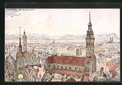 Künstler-AK Richard Wagner: München, Ausblick vom Rathausturm