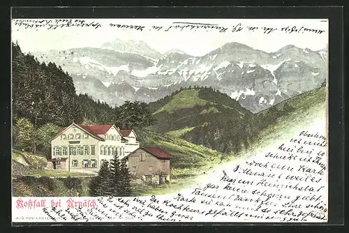 AK Urnäsch, Gasthaus Rossstall mit Alpenpanorama