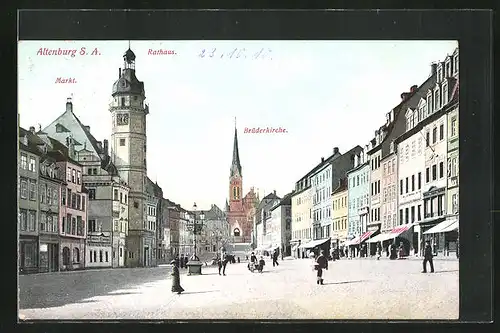 AK Altenburg / S.-A., Rathaus am Markt mit Geschäften und Brüderkirche