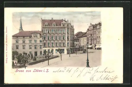 AK Löbau i. S., Strassenpartie mit Geschäften