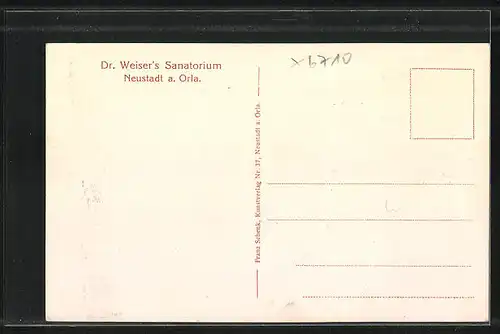 AK Neustadt a. Orla, Dr. Weiser`s Sanatorium