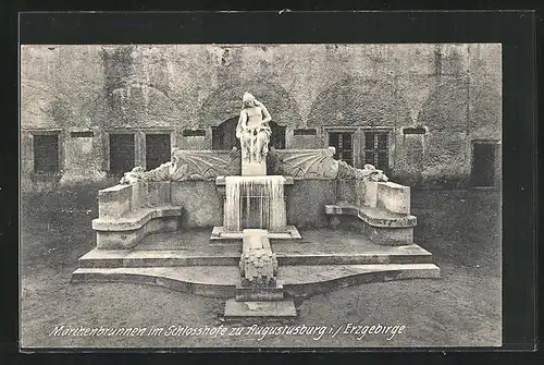 AK Augustusburg, Märchenbrunnen im Schlosshofe