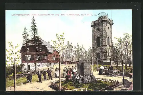 AK Auersberg, Unterkunftshaus und Aussichtsturm auf dem Auersberge