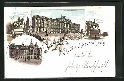 Lithographie Braunschweig, Residenzschloss, Post