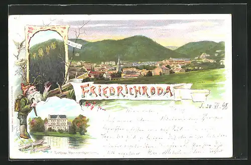 Lithographie Friedrichroda, Schloss, Gotlob, Ortsansicht